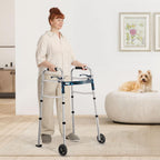 OasisSpace Compact Folding Walker, with Trigger Release and 5 Inches Wheels for The Seniors [Accessories Included] Narrow Lightweight Supports up to 350 lb