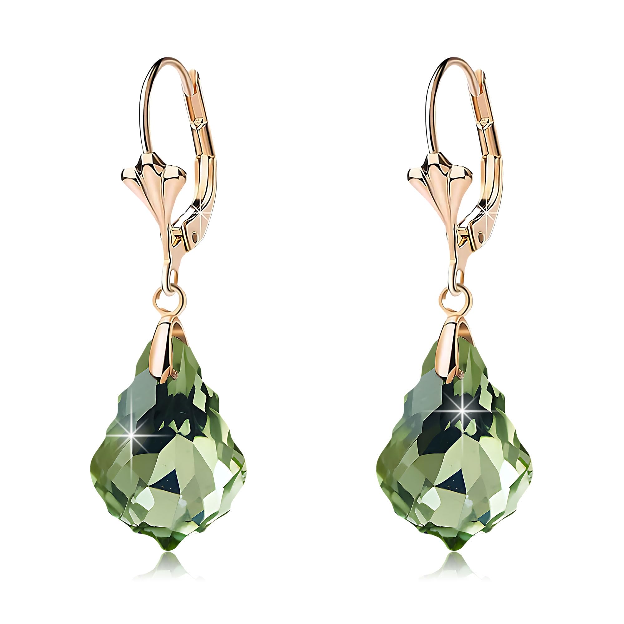 EVEVIC Austrian Crystal Baroque Drop Leverback Earrings for Women