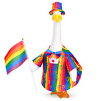 Rainbow Pride Goose Outfit Porch Goose Pride Outfits LGBTQ Goose Outfit with Love Print Rainbow Clothes Hat Bow Flag Fits 23'' Geese Statue for Pride Month Indoor Outdoor Garden Lawn Patio Yard Decor