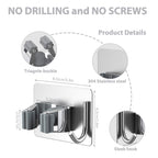 homeasy Mop Broom Holder No Drill, Mop Broom Organizer Wall Mounted Heavy Duty with Hooks Hanger, Self Adhesive Stainless Steel 6Pcs for Bathroom, Kitchen, Office (Silver)
