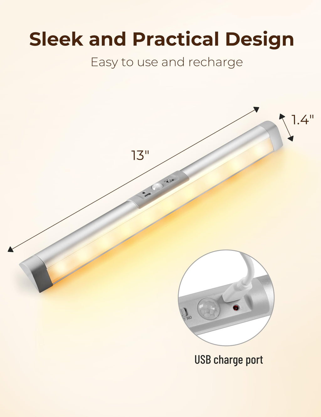 Joyzy Automatic Motion Sensor Closet Lighting with Eye-Protection Design, LED Closet Lights for Stair Step Wireless Light, Rechargeable Wardrobe Pantry Lights (2pack with Warm Lighting)