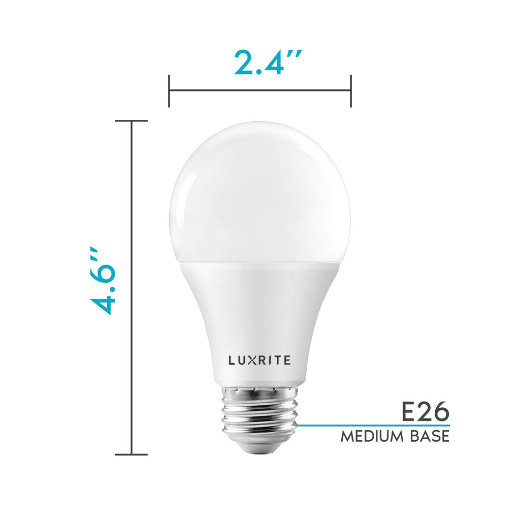 LUXRITE A19 LED Light Bulbs 100W Equivalent, 5000K Bright White (4 Pack)