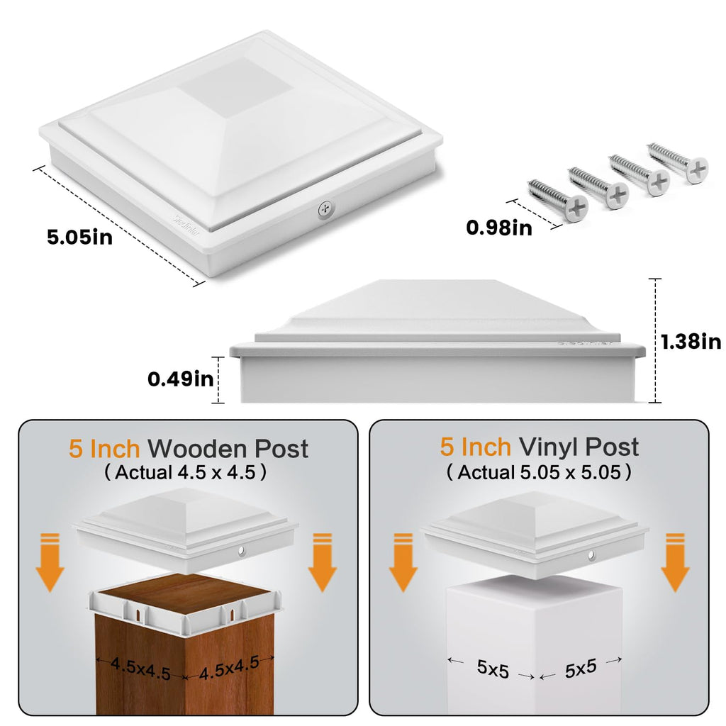 SIEDiNLAR 5x5 Post Caps White 36 Pack, Deck Post Covers Outdoor Waterproof, Fits 5x5 4.5x4.5 Vinyl/Wood Posts for Fence Deck Mailbox Patio Decor