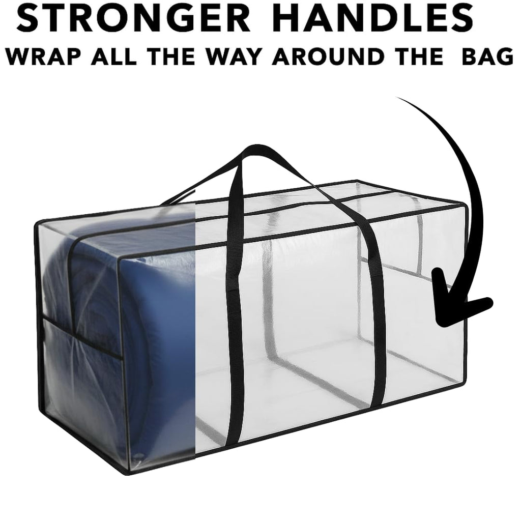 68.5 GAL 2 Pack XXL Jumbo Extra Large Heavy Duty Stronger Handles Storage Bags Moving Totes Zippered Reusable Wrap Around Handle Storage Totes (Translucent/Semi-Transparent)