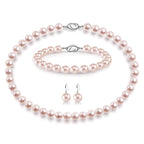 AOOVOO Pink Pearl Necklace Set for Women, 8mm Round Shell Pearl Includes Stunning Bracelet and Dangle Earrings 3 Piece Jewelry, Birthday Wedding Gifts for Her