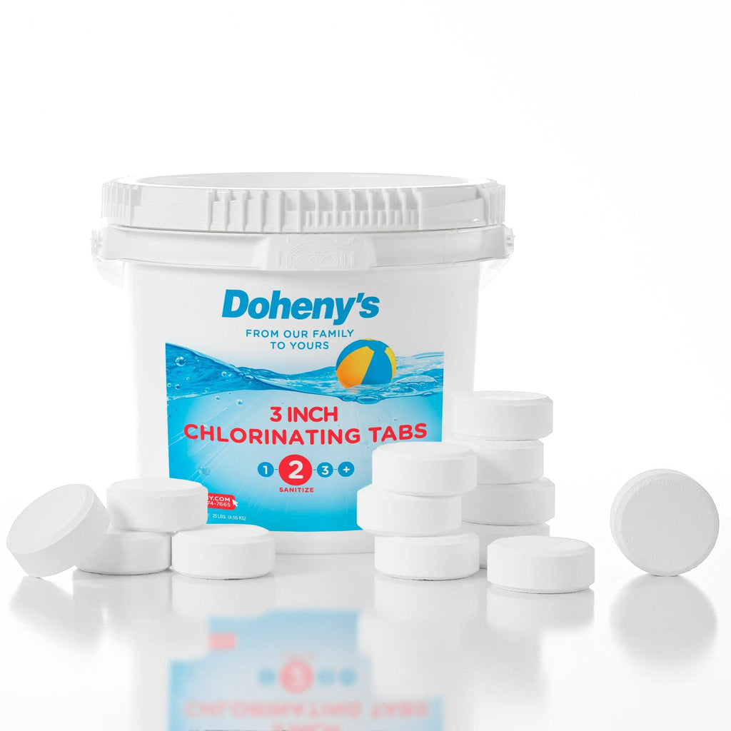 Doheny’s 3-Inch Stabilized Chlorine Tablets | 99% Pure Tri-Chlor, 90% Available Chlorine | Long-Lasting, UV-Protected, Slow-Dissolving Pool Sanitizer | Individually Wrapped, Childproof 8lb Bucket