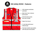 Dib Safety Reflective Safety Vest for Men Women, High Visibility Vest with Pockets and Zipper, Red 4XL