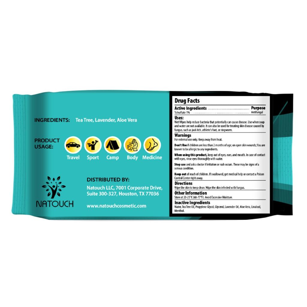 Natouch Antifungal Body Wipes, 30 Counts(6 Packs of 5) Travel Wipes, Non-Toxic Skin Camp Wipes Help Athletes Foot, Jock Itch, Ringworm. Rinse Free Gym Wipes for Wrestling, Martial Arts