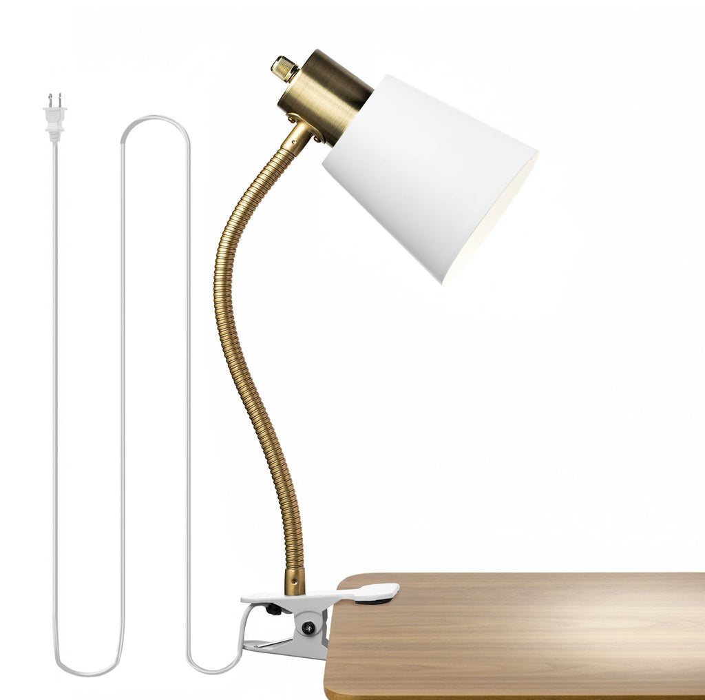 Desk lamp Eye-Caring Table Lamps, 360°Rotation Gooseneck Clip on Lamp Reading Light, Portable Reading Book Light, Clamp Light, Study Desk Lamps for Bedroom and Office Home Lighting (Black and White)