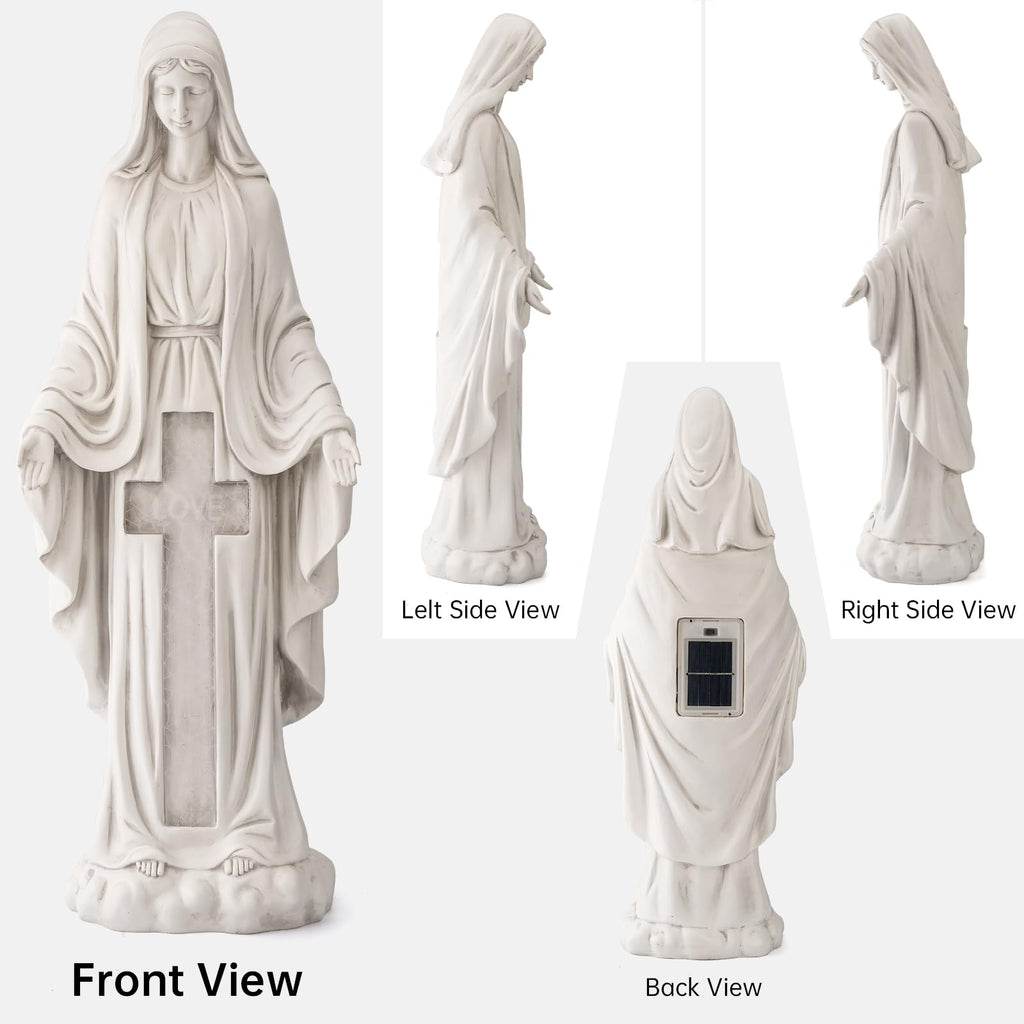 VChymm Solar Virgin Mary Praying Statue 27.9 Inch- Outdoor Religious Garden Decor with LED Lights, Weather-Resistant Magnesium Oxide Sculpture for Yard, Patio, Entryway （White Solar Virgin Mary）