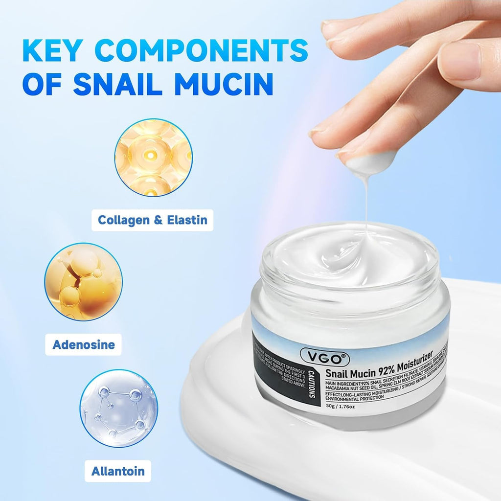 VGO Skin Care Set, with Snail Mucin 92% Moisturizer 1.76 Oz & Vitamin C Serum 2.02 Oz, Hydrating Skincare Set for Women and Men