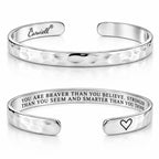 Carviell Inspirational Bracelets for Women, Encouragement Gifts, Women's Bracelets, Mantra Bands You Are Stronger, Motivational Cuff, Gifts for your Best Friend, Engraved Silver Bangle