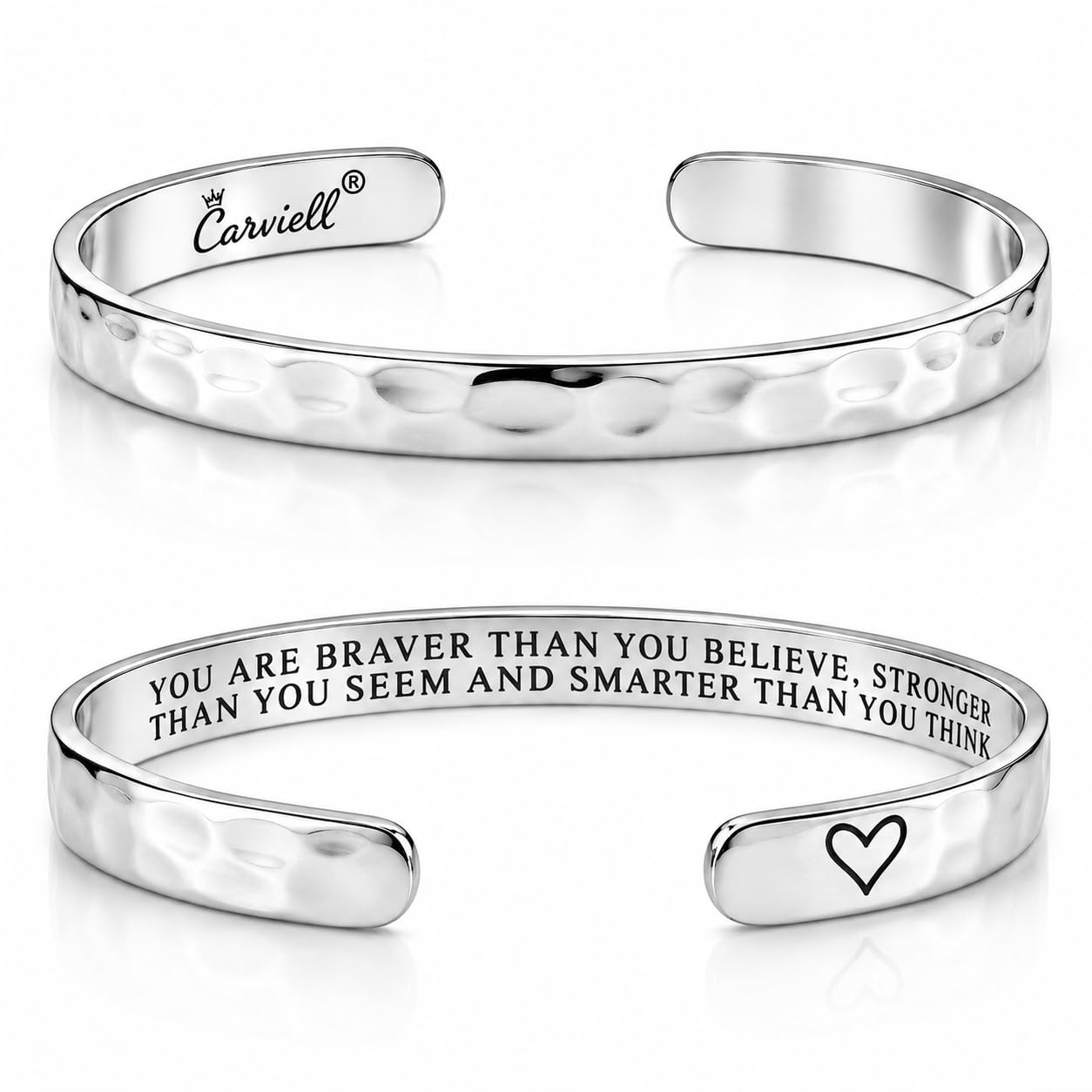 Carviell Inspirational Bracelets for Women, Encouragement Gifts, Women's Bracelets, Mantra Bands You Are Stronger, Motivational Cuff, Gifts for your Best Friend, Engraved Silver Bangle
