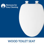 CHURCH Toilet Seat, Easy Clean Hinges Release for Deep Cleans, Durable Enameled Wood Seat, Elongated, White