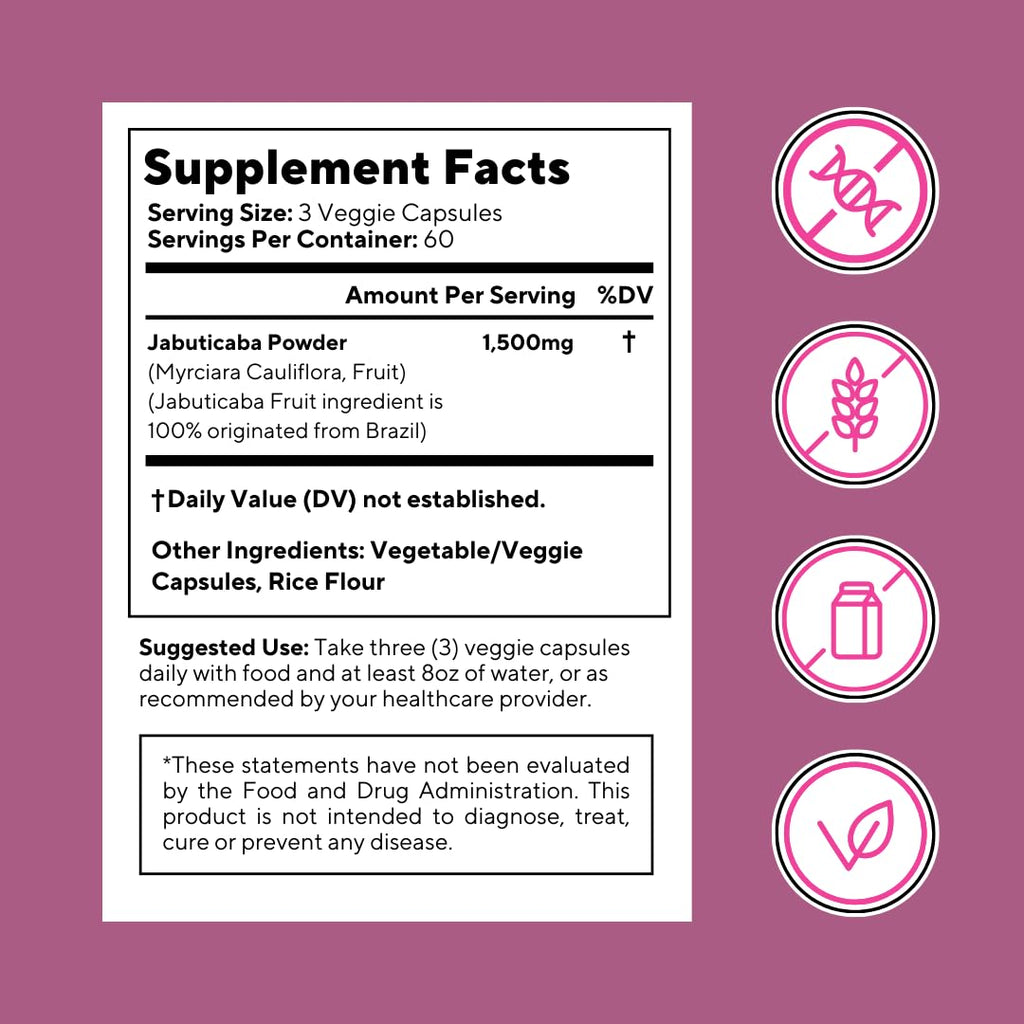 Vitapia Jabuticaba Fruit Powder Supplement for Antioxidant, Better Lung Health, Digestion, Immune Support - 1500mg Per Serving - 180 Vegan Capsules, Non-GMO, Gluten-Free
