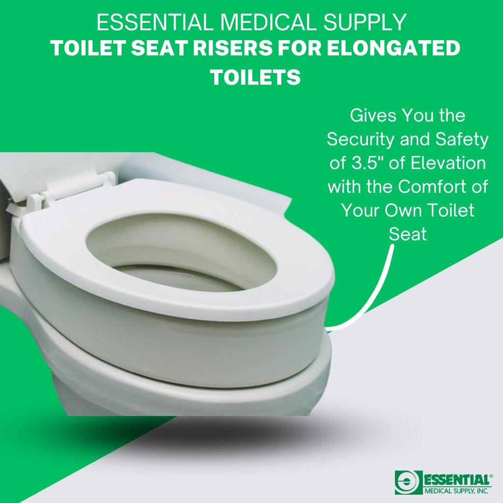 Essential Medical Supply Toilet Seat Riser for Elongated Bowl with 3.5" Rise - 19 x 14 x 3.5 Inch, Elevating and Raising Toilet Seat for Seniors, Adults and The Elderly with 300lb Weight Capacity