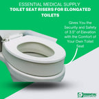 Essential Medical Supply Toilet Seat Riser for Elongated Bowl with 3.5" Rise - 19 x 14 x 3.5 Inch, Elevating and Raising Toilet Seat for Seniors, Adults and The Elderly with 300lb Weight Capacity