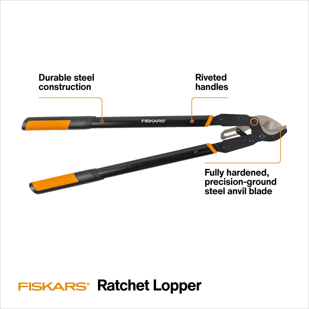 Fiskars 32" Ratchet Drive Garden Anvil Loppers, 2" Cut Capacity