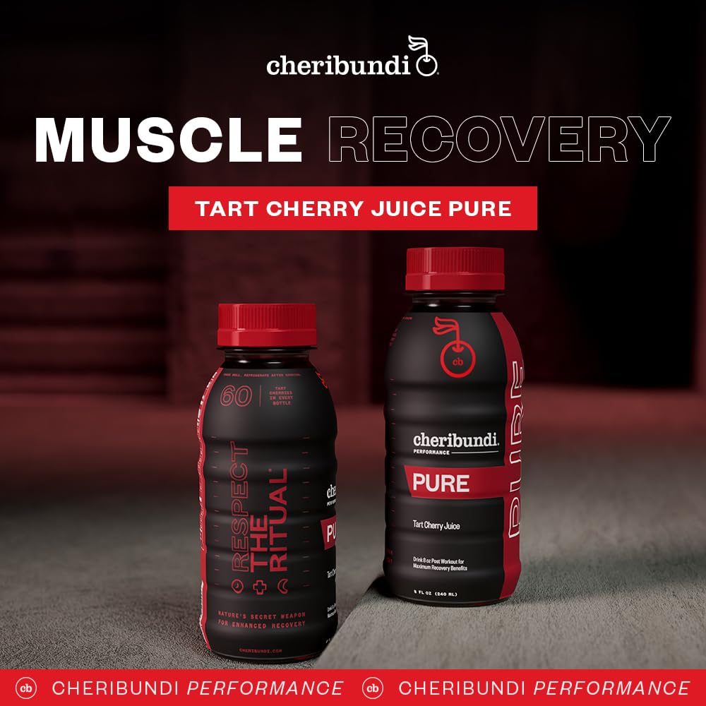 Cheribundi 100% Tart Cherry Juice Pure | Unsweetened Tart Cherry Juice | Athletes Recovery Drink | Promotes Restorative Sleep, Muscle Recovery & Boosts Athletic Performance | 8 floz (12 Pack)
