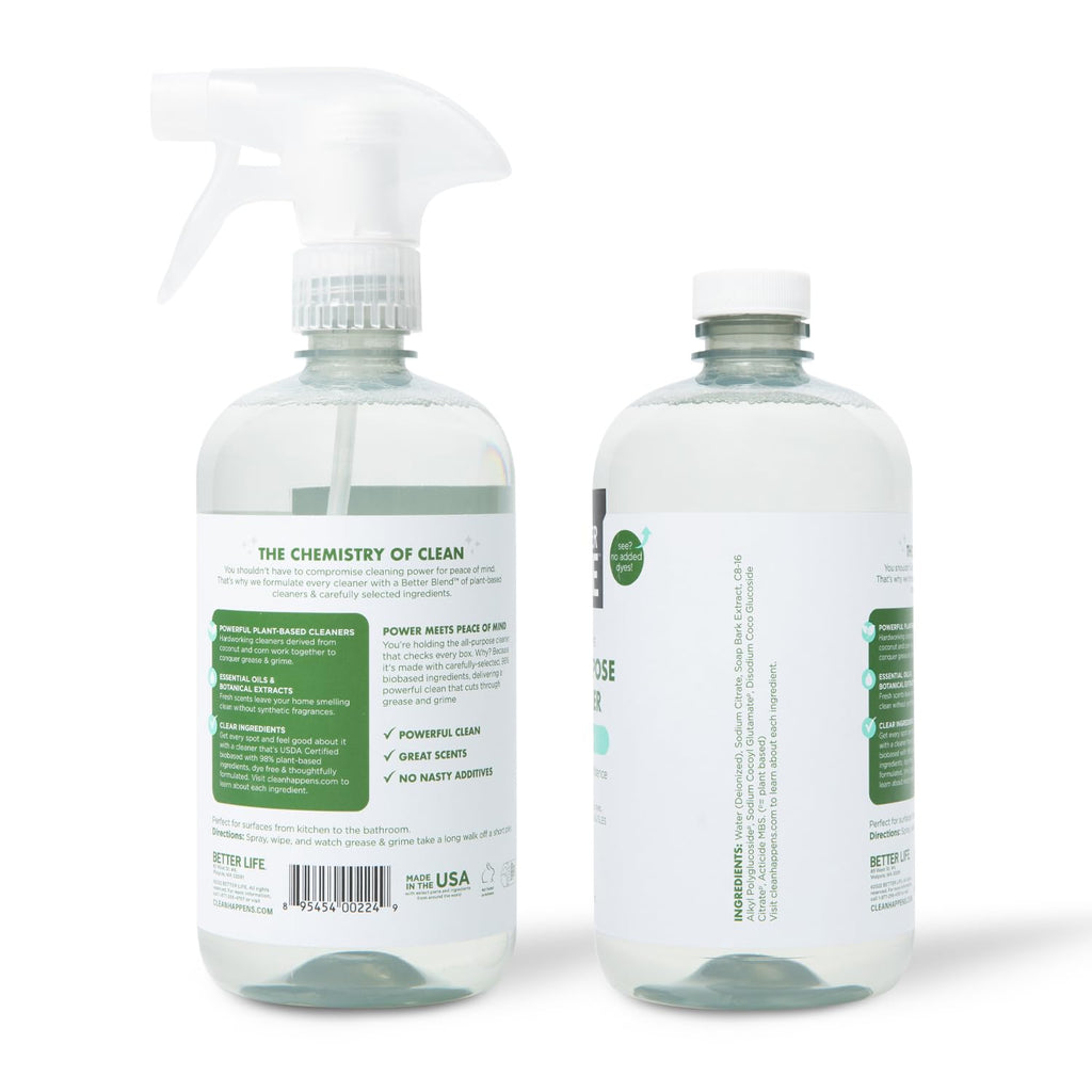 Better Life All Purpose Cleaner - Multipurpose Home and Kitchen Cleaning Spray for Glass, Countertops, Appliances, Upholstery & More - Multi-surface Spray Cleaner - 24oz (Pack of 2) Unscented