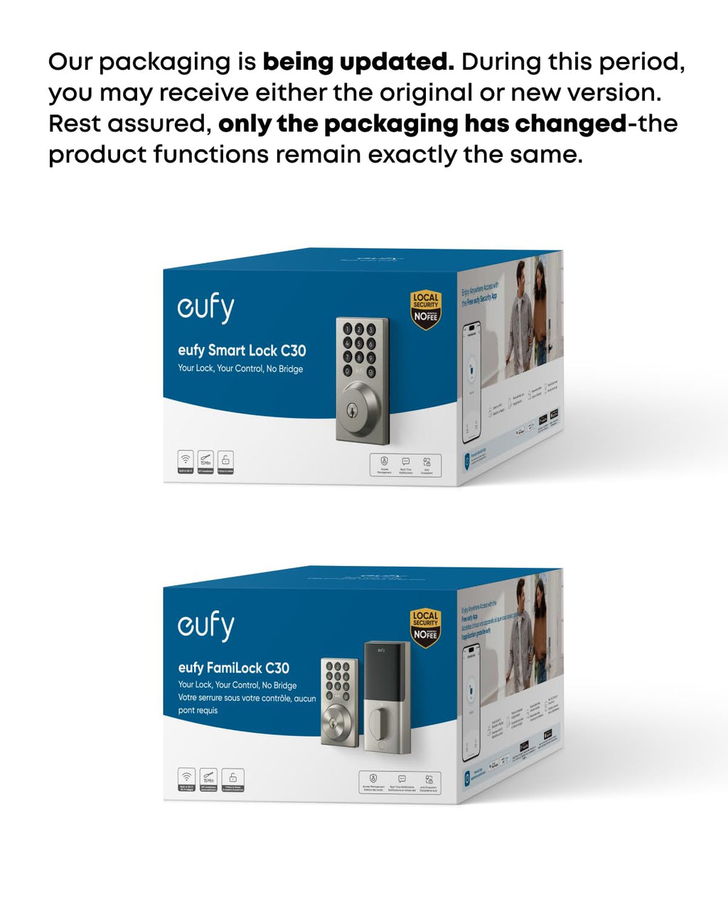 eufy Security Smart Lock C30, Keyless Entry Door Lock, Built-in WiFi Keypad Deadbolt for Front Door, No Bridge Required, Easy Installation, App Remote Control, Reliable Power, BHMA Grade 3, Nickel