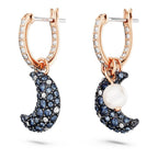 Swarovski Sublima drop earrings, Asymmetrical design, Moon, Multicolored, Rose gold-tone Finished