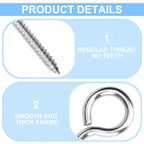 Aovchei Eye Screws, 4 Pcs 6 inches 304 Heavy Duty Stainless Steel Screw Hooks, Rust-Resistant Self Tapping Eyelet Bolts for Wood, Securing Cables Wires, Indoor & Outdoor for Hanging Artwork