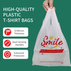 TGEONIX 200 Pack Upgraded White Thank You T-Shirt Bags - 11.5"x6.5"x21" Reusable Grocery Bags with Handles, Eco-Friendly Retail Packaging for Supermarket & Small Business