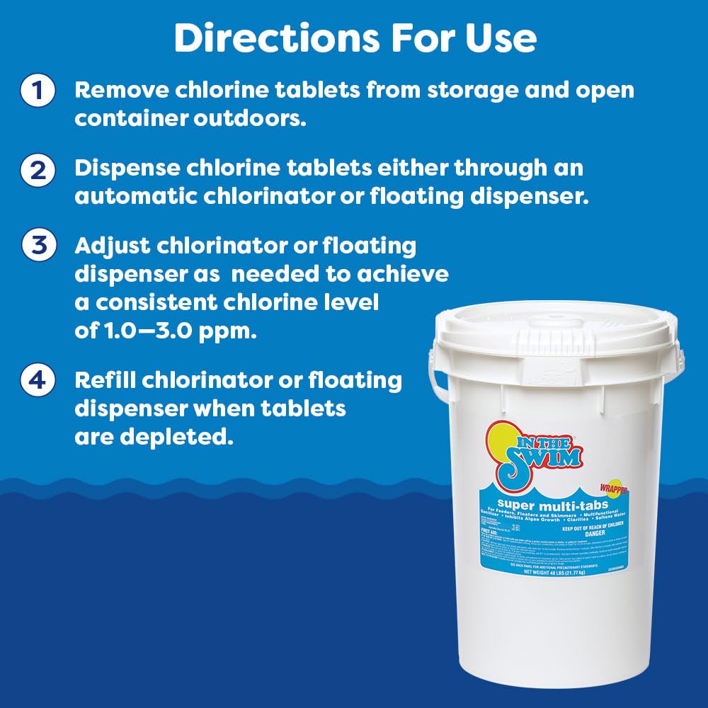 In The Swim 3 inch 5-in-1 Super Multi-Tabs – Swimming Pool Sanitizer – Chlorine - Algaecide - Stabilizer - Clarifier - 9 Pounds
