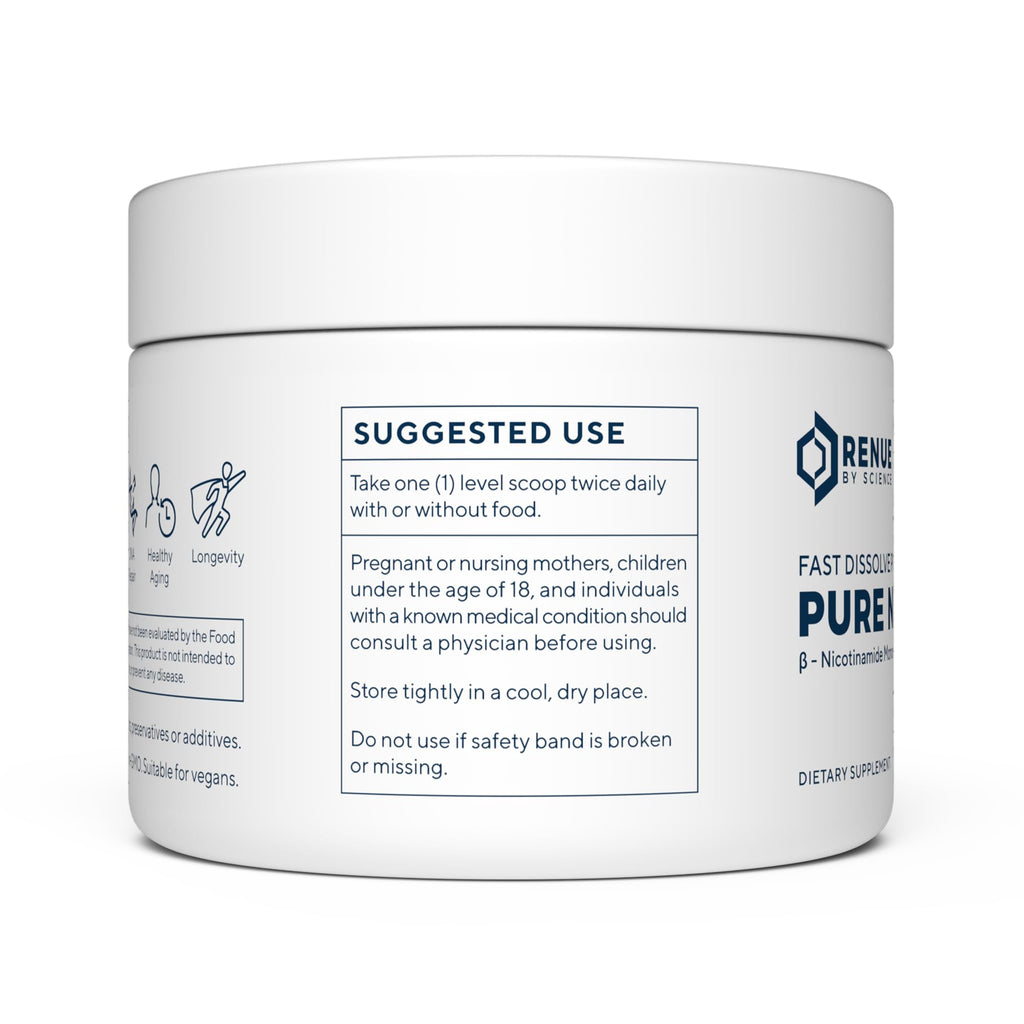RENUE by Science NMN Powder | 100g Fast Dissolve Powder Supplement | 500mg Nicotinamide Mononucleotide per Serving | Manufactured in The USA Third-Party Tested