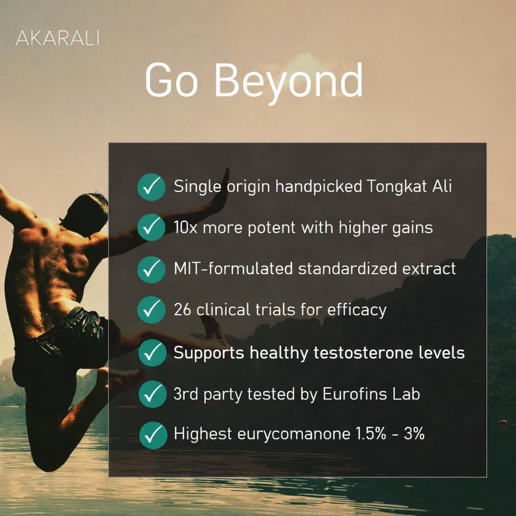 AKARALI Pure Tongkat Ali Longjack 200:1 Highly Concentrated 1.5% Eurycomanone US Patented Physta® Freeze-Dried Extraction Technology Supports Strength, Energy and Performance (30 Count)