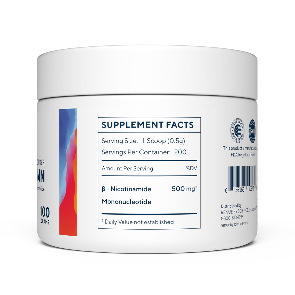 RENUE by Science NMN Powder | 100g Fast Dissolve Powder Supplement | 500mg Nicotinamide Mononucleotide per Serving | Manufactured in The USA Third-Party Tested
