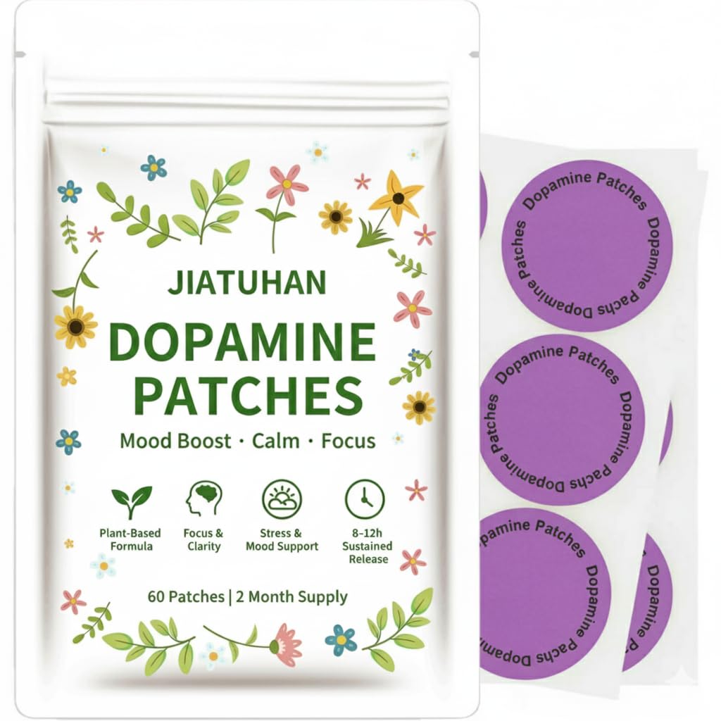 JIATUHAN Dopamine Patches Extra Strength – Mood Support, Calm & Focus – Stress Relief with Mucuna & 5-HTP – Plant-Based, Vegan – 60 Patches (2 Month Supply)