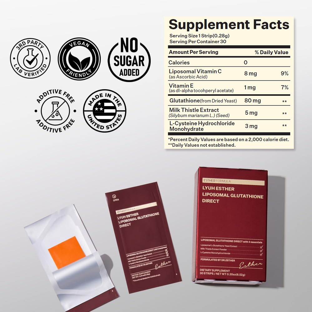 ESTHER FORMULA Liposomal Glutathione Strips (30 ct) - Glutathione Direct, Antioxidant Support, Skin Brightening | Fast-Absorbing Oral Beauty Film | Korean Supplements | Made in USA