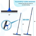 Floor Squeegee with Telescopic Long Handle 59'', Heavy Duty 18" Rubber Wiper Broom for Concrete, Bathroom Tile, Garage, Deck