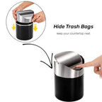 ZOOFOX Set of 2 Mini Trash Can with Swing Lid, Brushed Stainless Steel Countertop Garbage Bin, Modern Tiny Waste Basket for Office Desk, Vanity, Makeup Tabletop, Coffee Table