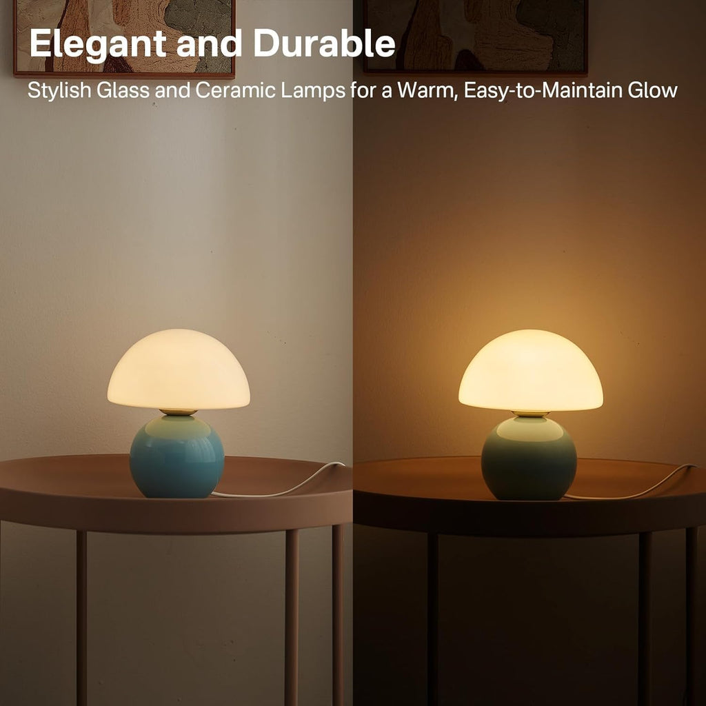 Dawnwake Mushroom Lamp Table Lamp for Bedroom,Desk Bedside Small Lamps for Living Room Night Stands,Mushroom Decor Cute Mini Modern Mid Century Lamps,Unique Aesthetic Home Living Room Decor(Blue)