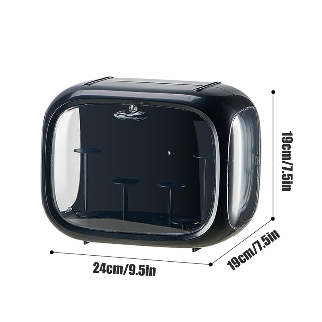 Display case for Figures with Light Adjustable Display Stand Clear Acrylic Display Box with Door Dust and Moisture Proof Suitable for Lego Collectibles Action Figures Pop Mart (Black)