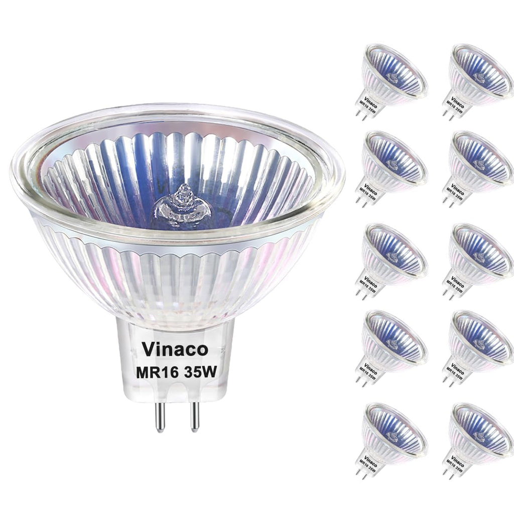 Vinaco MR16 Bulb,10 Pack 35W GU5.3 Base, 480LM High Output 12V 35W Bulb, 2800K Warm White MR16 Dimmable with Clear Glass Cover, MR16 GU5.3 for Landscape, Track Lights