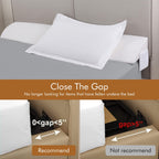 Vekkia Queen Bed Wedge Pillow for Headboard Gap Filler(0-5"),High-Density Foam,Prevent Pillow & Item from Falling,Ergonomic Design,Large Storage Pockets, Removable&Washable Cover,White,60''x10 x6