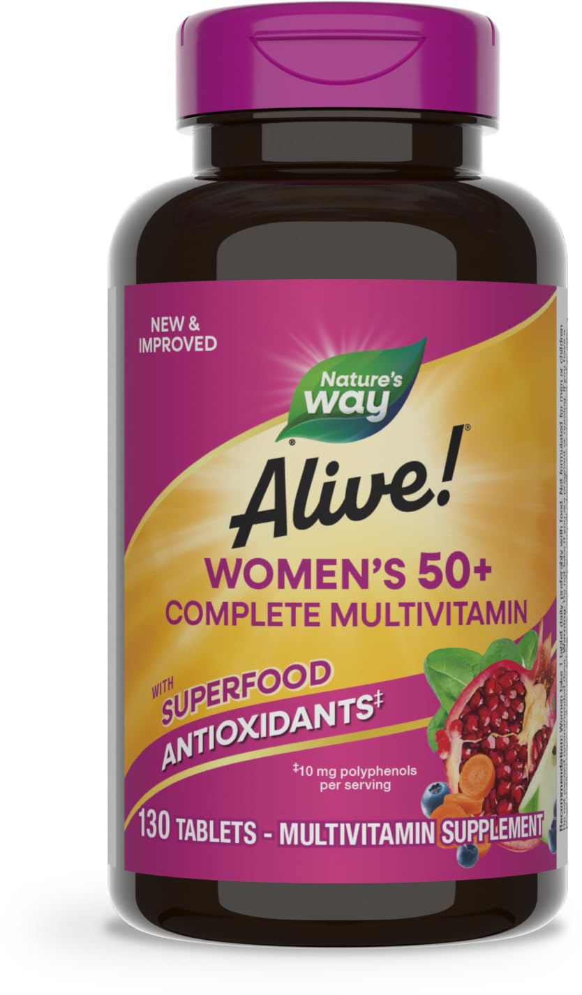 Nature's Way Alive! Women's 50+ Complete Multivitamins, Supports Healthy Heart, Brain, Bones*, Superfood Antioxidants(1), B-Vitamins, Gluten Free, 130 Tablets (Packaging May Vary)