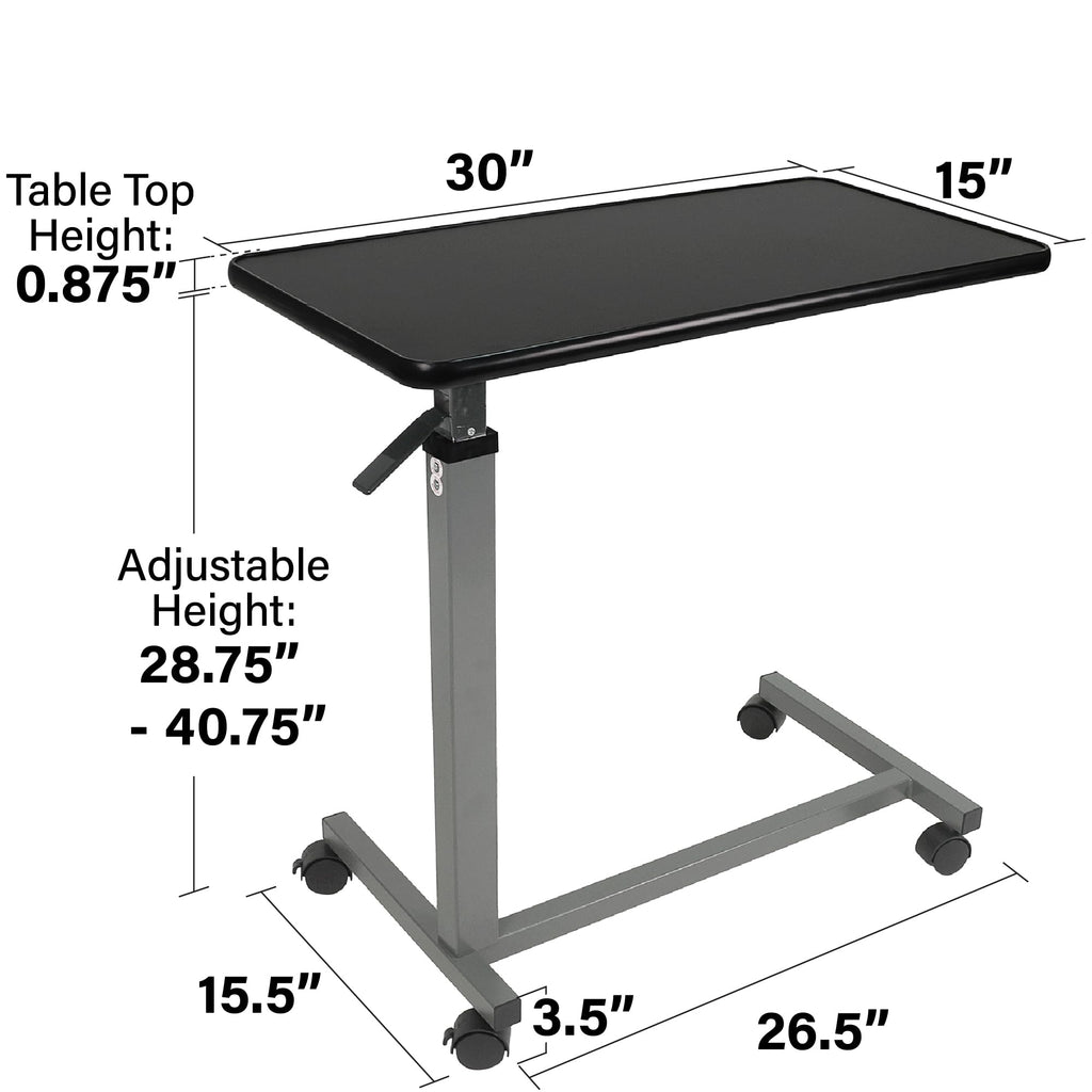 Vaunn Medical Pneumatic Adjustable Overbed Bedside Table with Wheels (Hospital and Home Use)