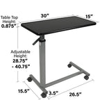 Vaunn Medical Pneumatic Adjustable Overbed Bedside Table with Wheels (Hospital and Home Use)