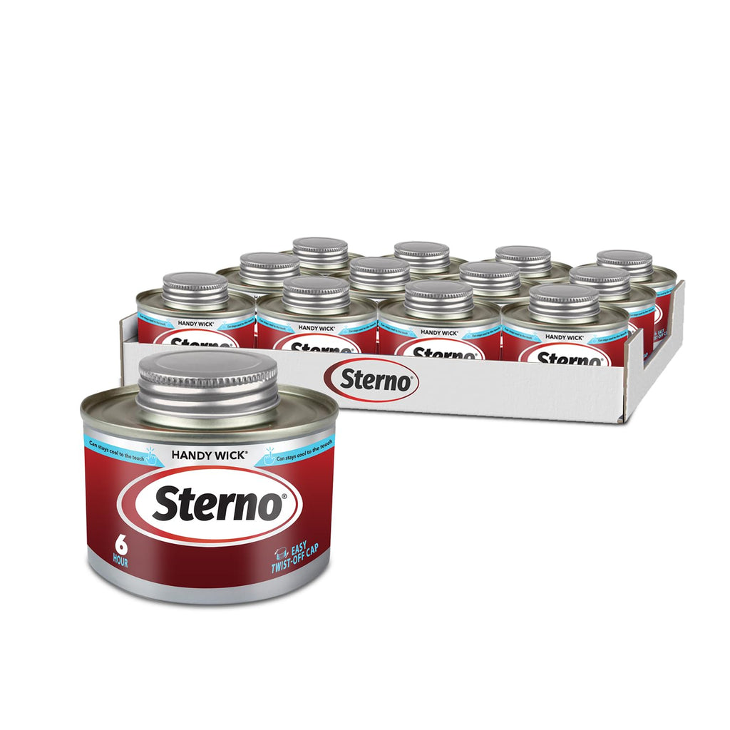 Sterno Fuel Cans - 6-Hour Burn, (12-Pack) Professional Safe Warmers for Food Trays & Buffet Set Chafing Dishes - Reusable Gel Burners, Twist Chafer Canned Heat, Handy Wick