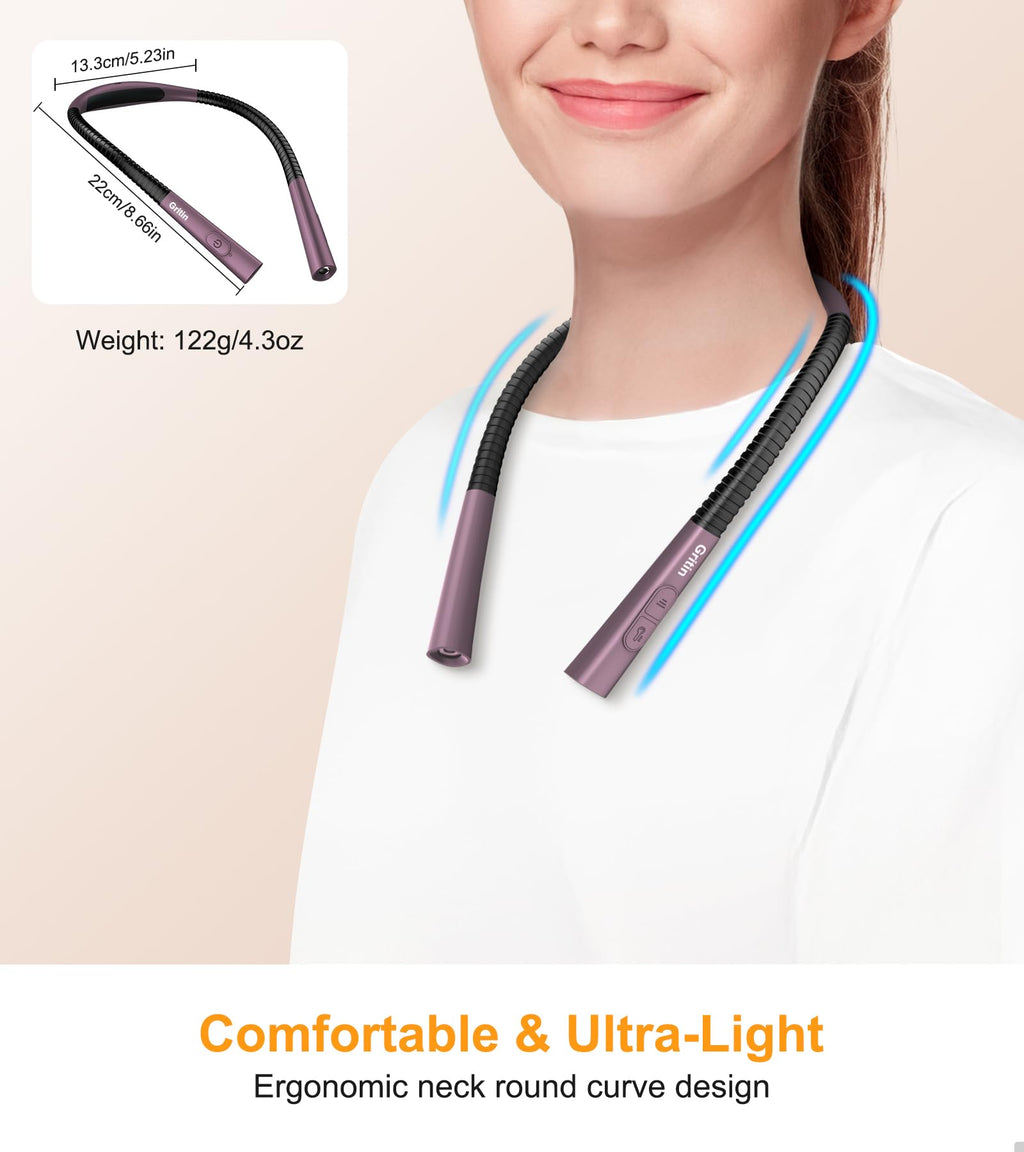 Gritin Book Light, Eye Caring 4-Color & 5-Brightness Neck Light Reading Light- Stepless Dimming,30-min Timer,80+ Hrs Runtime,Bendable Round Neck Design, Lightweight for Reading-Midnight Purple