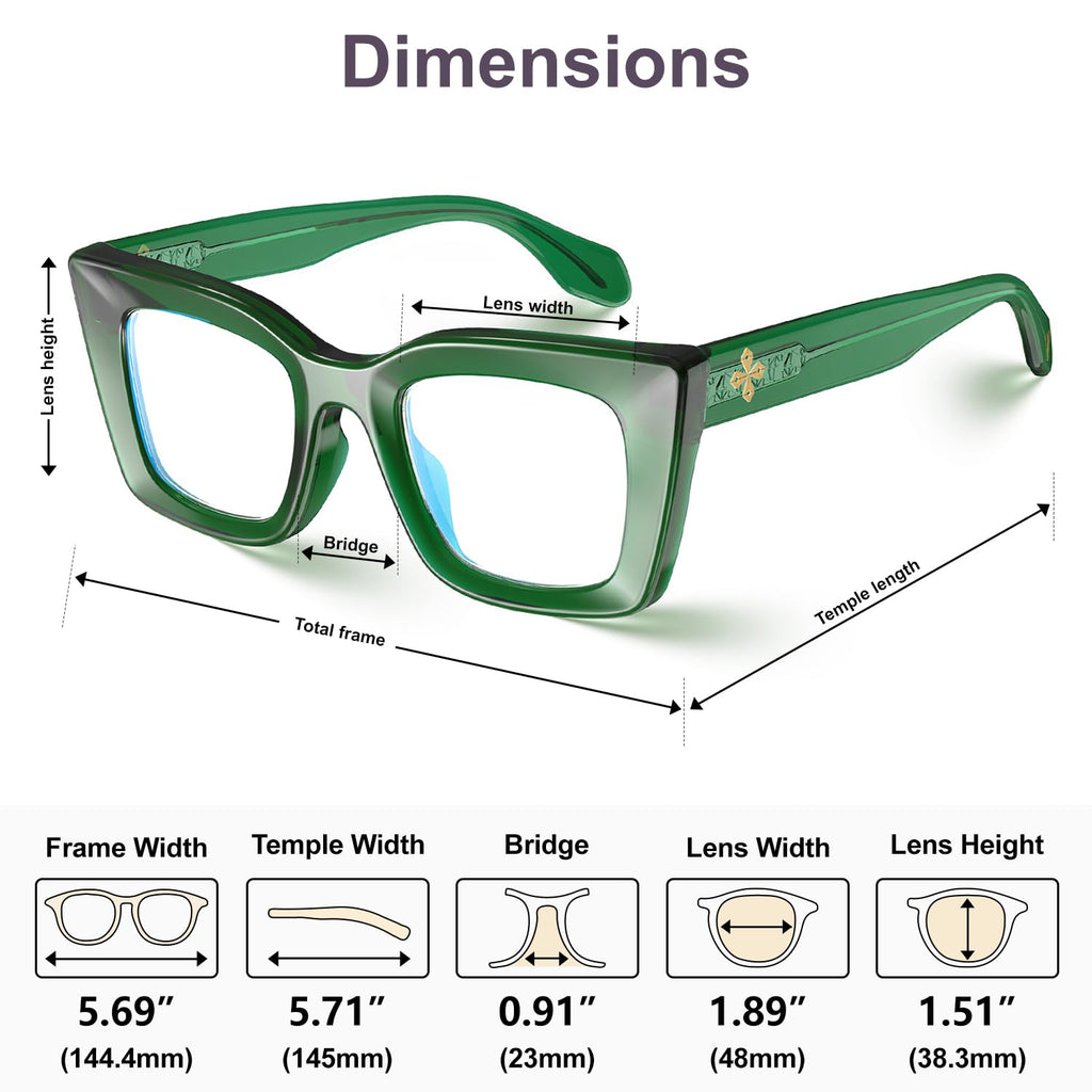 VISOONE Cat Eye Basil Green Blue Light Glasses TR90 UV Protection Women Calida
