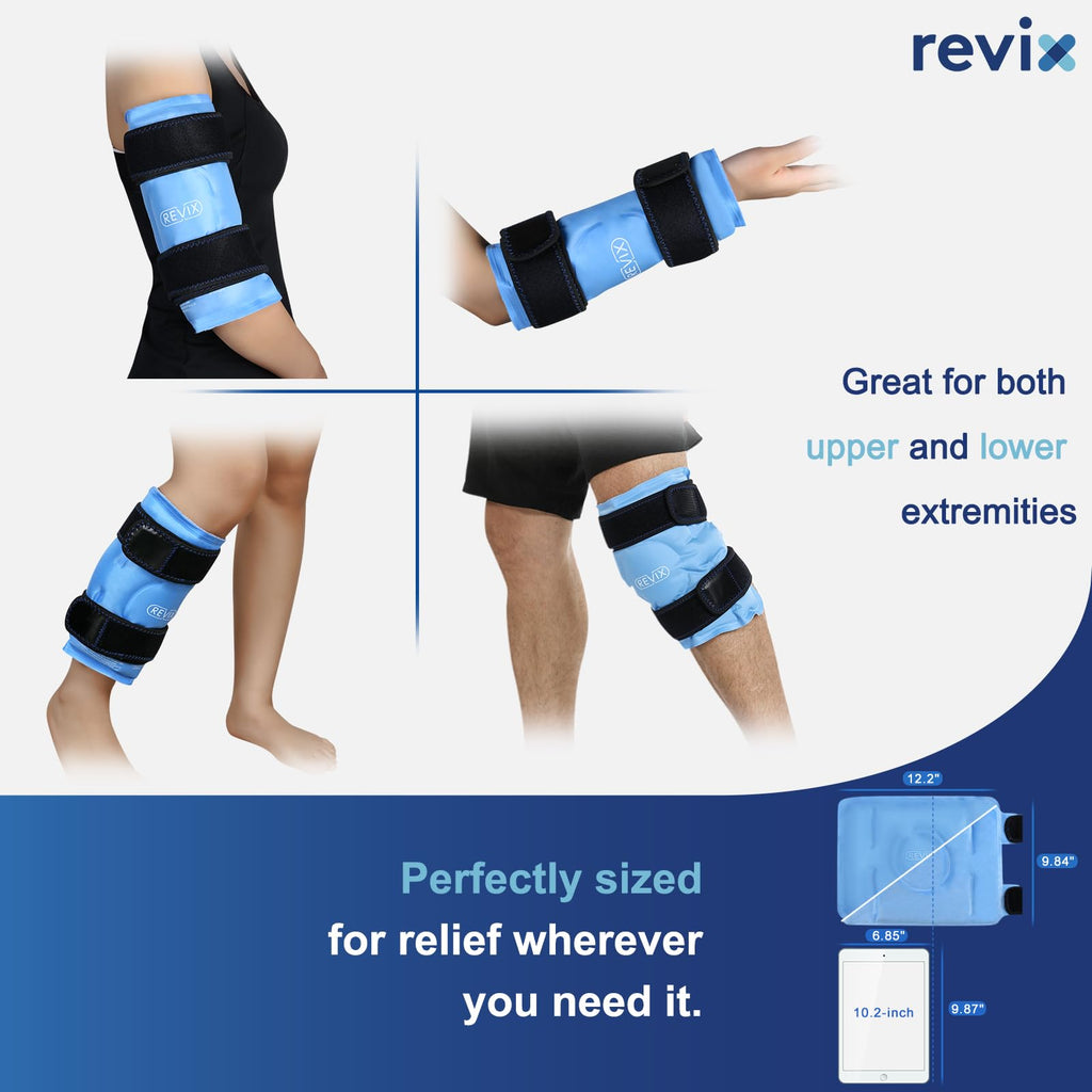 REVIX Ice Wraps for Knee Discomfort, Gel Ice Packs Reusable with Cold Compression, Knee Cold Pack for Meniscus Tear and Joints, Plush Cover and Hands-Free Application, A Set of Two