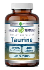 Amazing Formulas Taurine 1000 Mg | Capsules Supplement | Non-GMO | Gluten-Free | Made in USA (400 Capsules)