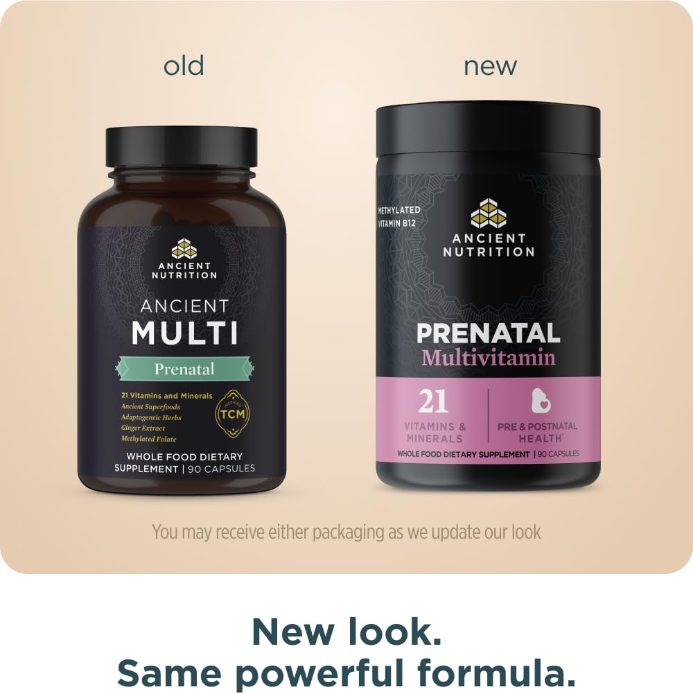 Ancient Nutrition Prenatal Vitamins, Multivitamin for Women with Methylated Vitamin C, B12, Magnesium and Folate, Supports Pregnancy and Fertility Health, 90 Ct