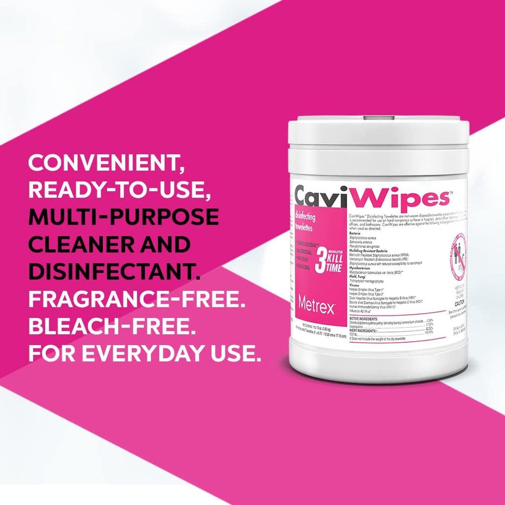 Metrex CaviWipes - 6" x 6 3/4" Large (160) Surface Cleaning Wipe, fragrance-free, White